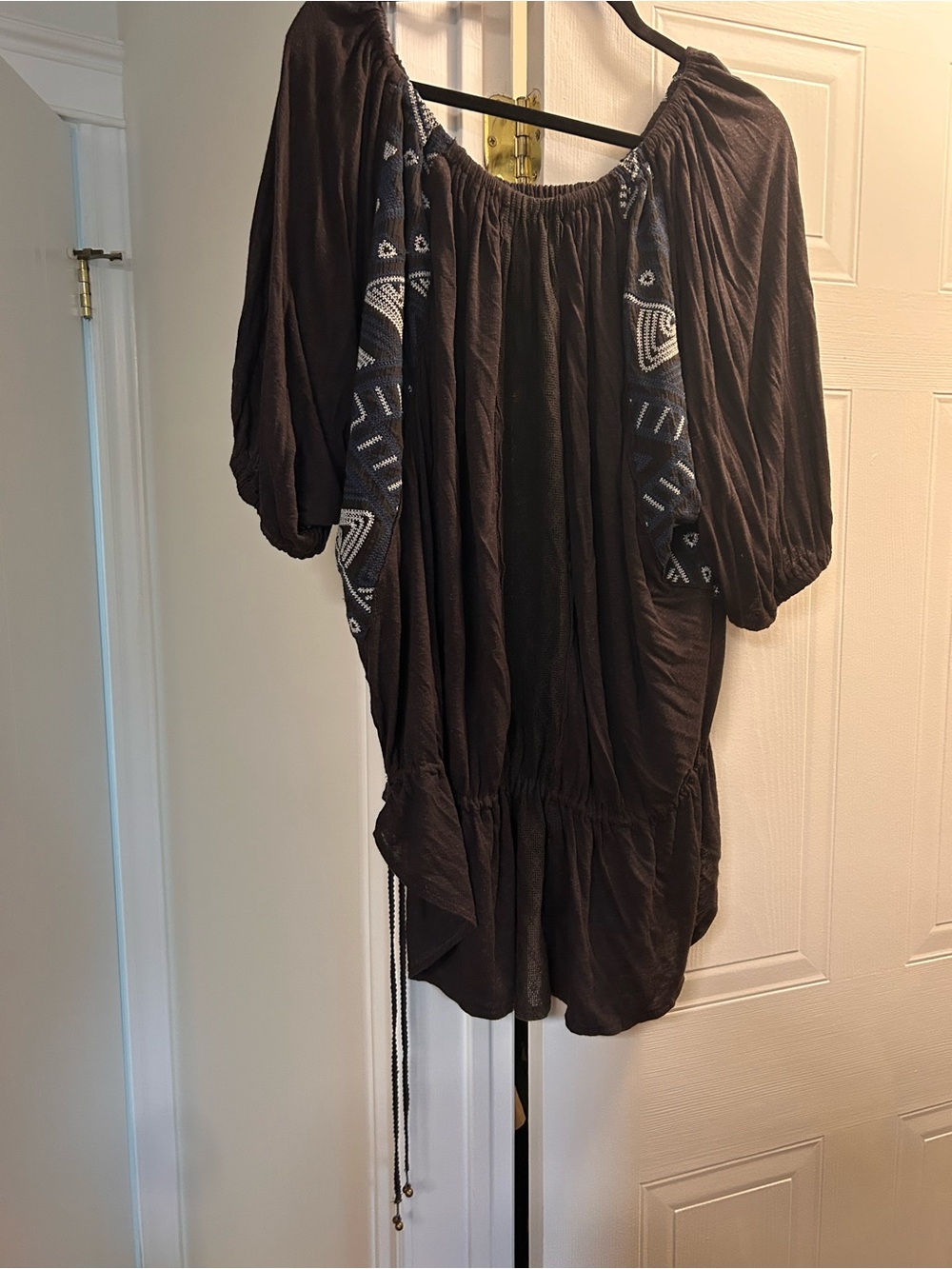 Free People women's dark gray embroidered top